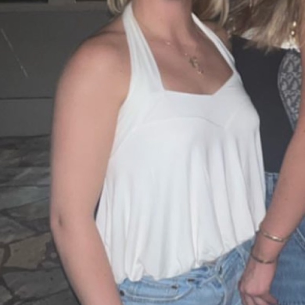 Off-White Free People Halter Top with Button Closure at Back of Neck